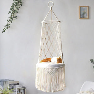 Cozy Cat Swing Bed | Elevated Hanging Hammock Nest with Soft Cushion - petcareville