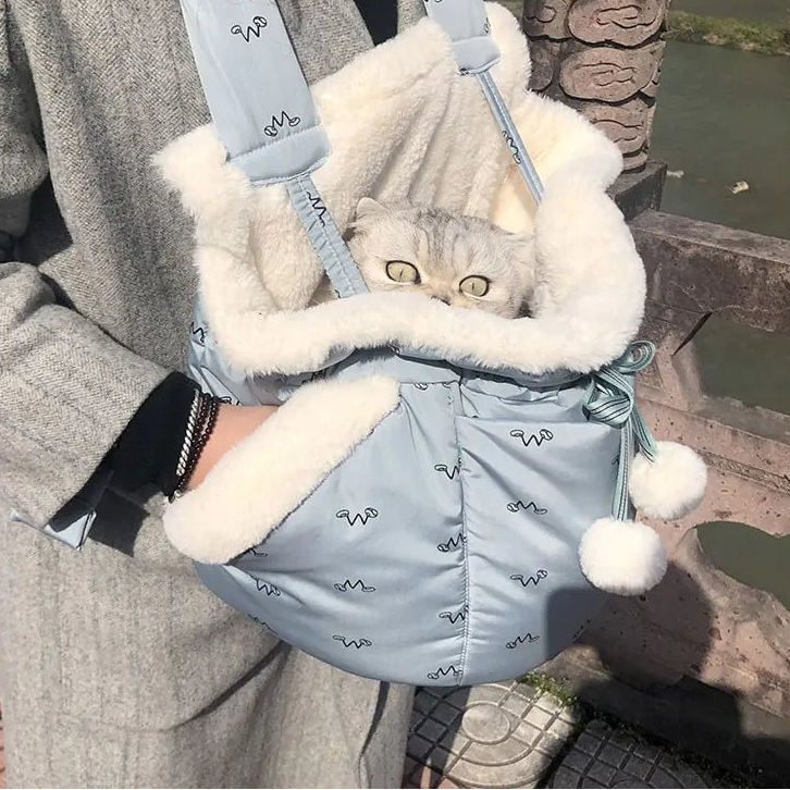 Cozy Pet Winter Carrier Backpack – Plush Flannel Travel Bag for Small Dogs & Cats, Warm & Lightweight - petcareville