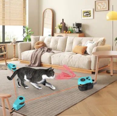 Interactive Remote Cat Toy — Automatic & Manual Feather Mouse Track Game, LCD Display, USB Rechargeable - petcareville
