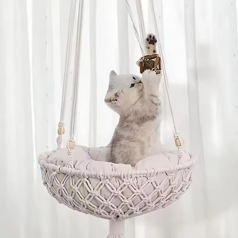 Cozy Cat Swing Bed | Elevated Hanging Hammock Nest with Soft Cushion