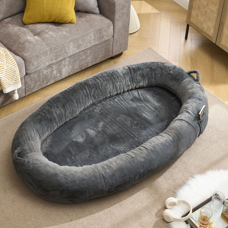 Dual Comfort Human-Pet Bed in Light Gray – Oversized Soft & Durable Lounger for Shared Relaxation, Stylish Home Décor Friendly, Perfect for Dogs and Humans