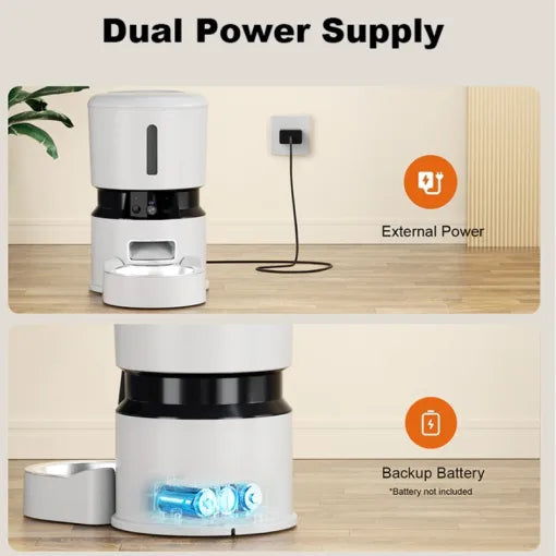 Dual power supply system with external power and backup battery on a wooden background