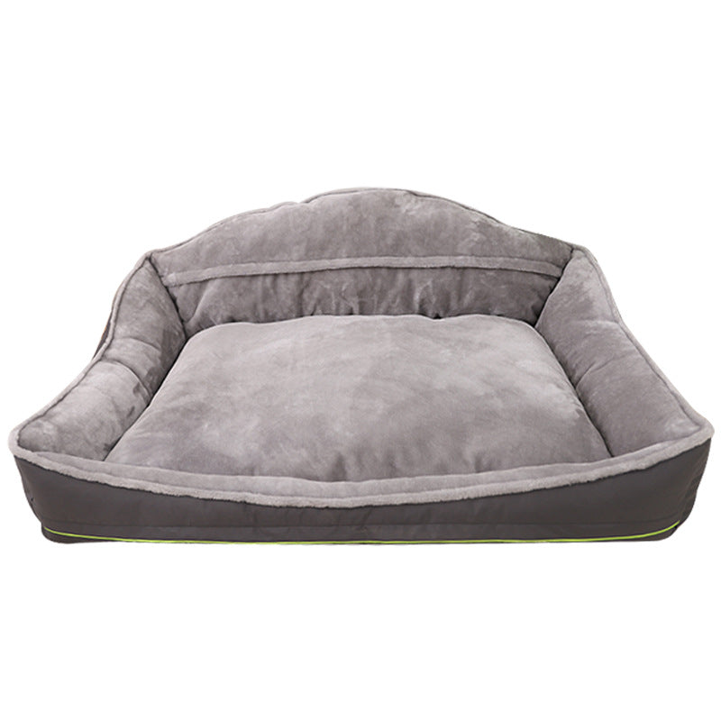Gray pet bed with a soft texture on a white background