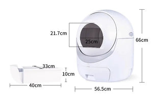 Measurement chart of a white electronic device with dimensions labeled.