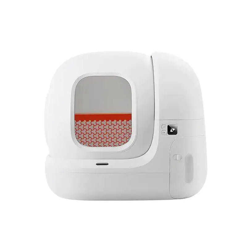 White electronic device with a small screen and buttons on a white background