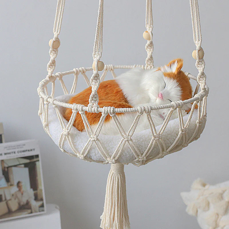 Chic Large Macrame Cat Hammock Swing | Stylish Hanging Cat Bed