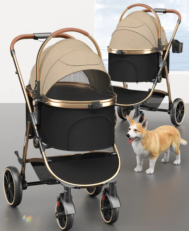Deluxe Folding Pet Stroller for Traveling with Medium Dogs