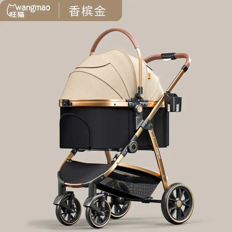 Deluxe Folding Pet Stroller for Traveling with Medium Dogs