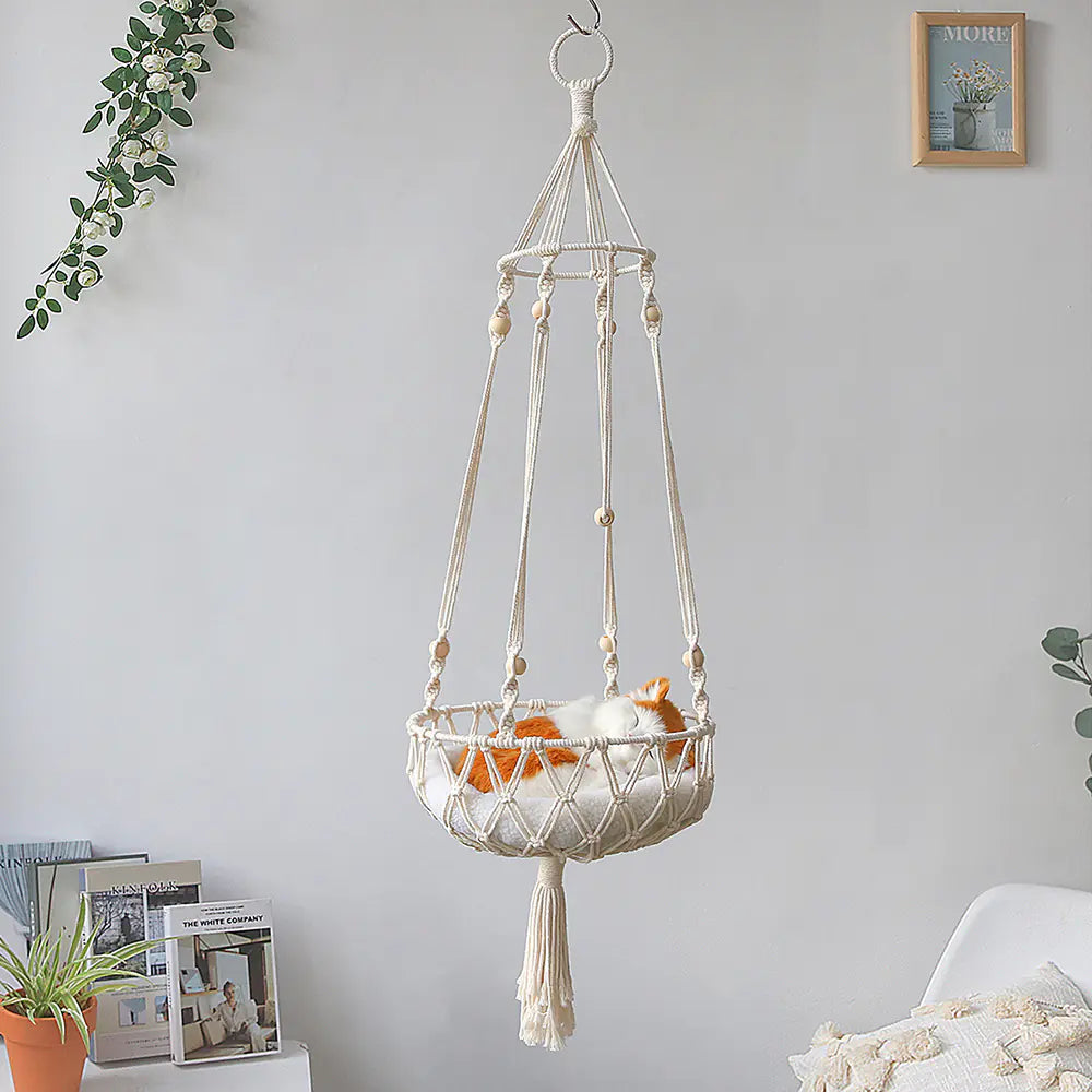 Chic Large Macrame Cat Hammock Swing | Stylish Hanging Cat Bed
