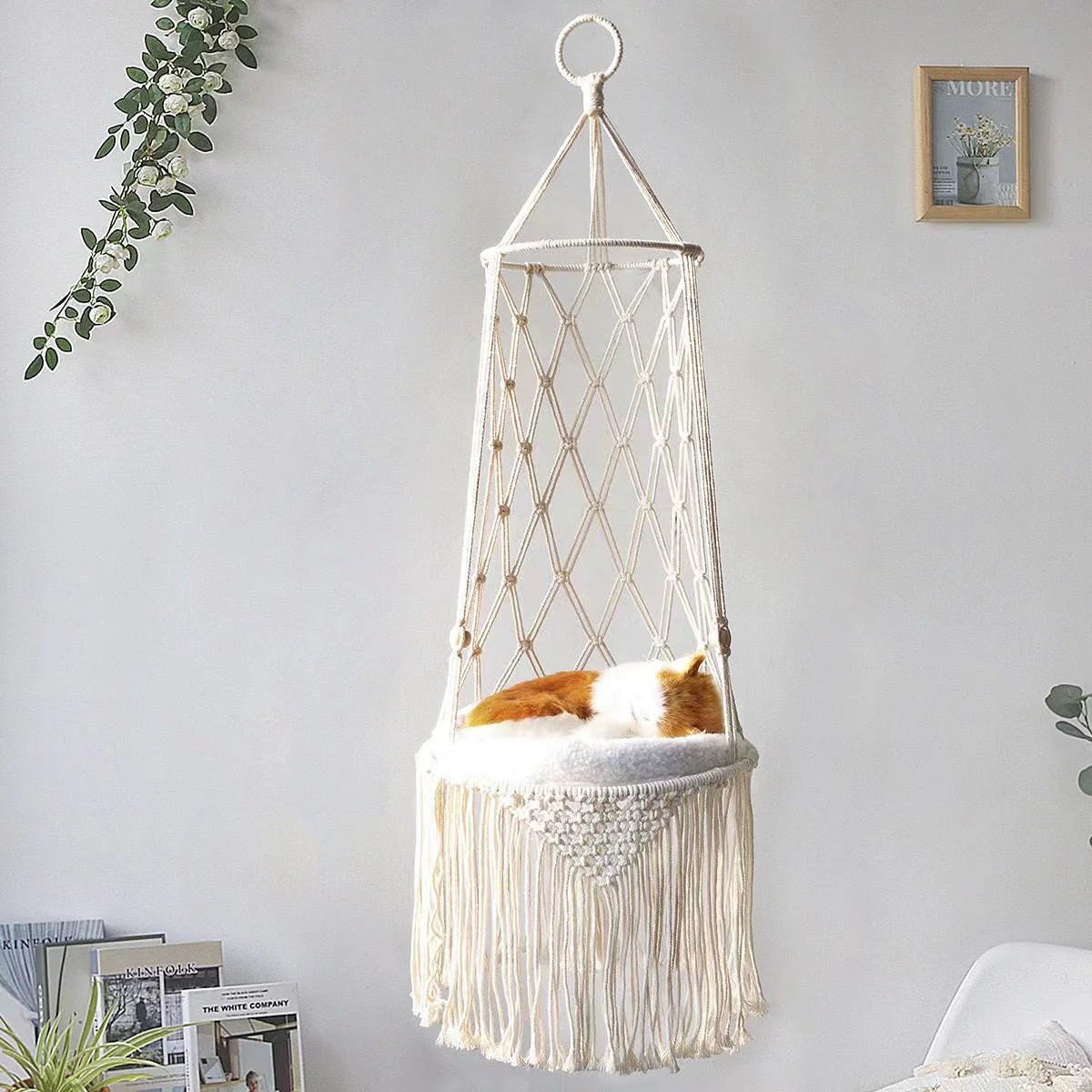 Cozy Cat Swing Bed | Elevated Hanging Hammock Nest with Soft Cushion - petcareville