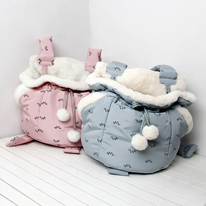 Cozy Pet Winter Carrier Backpack – Plush Flannel Travel Bag for Small Dogs & Cats, Warm & Lightweight - petcareville