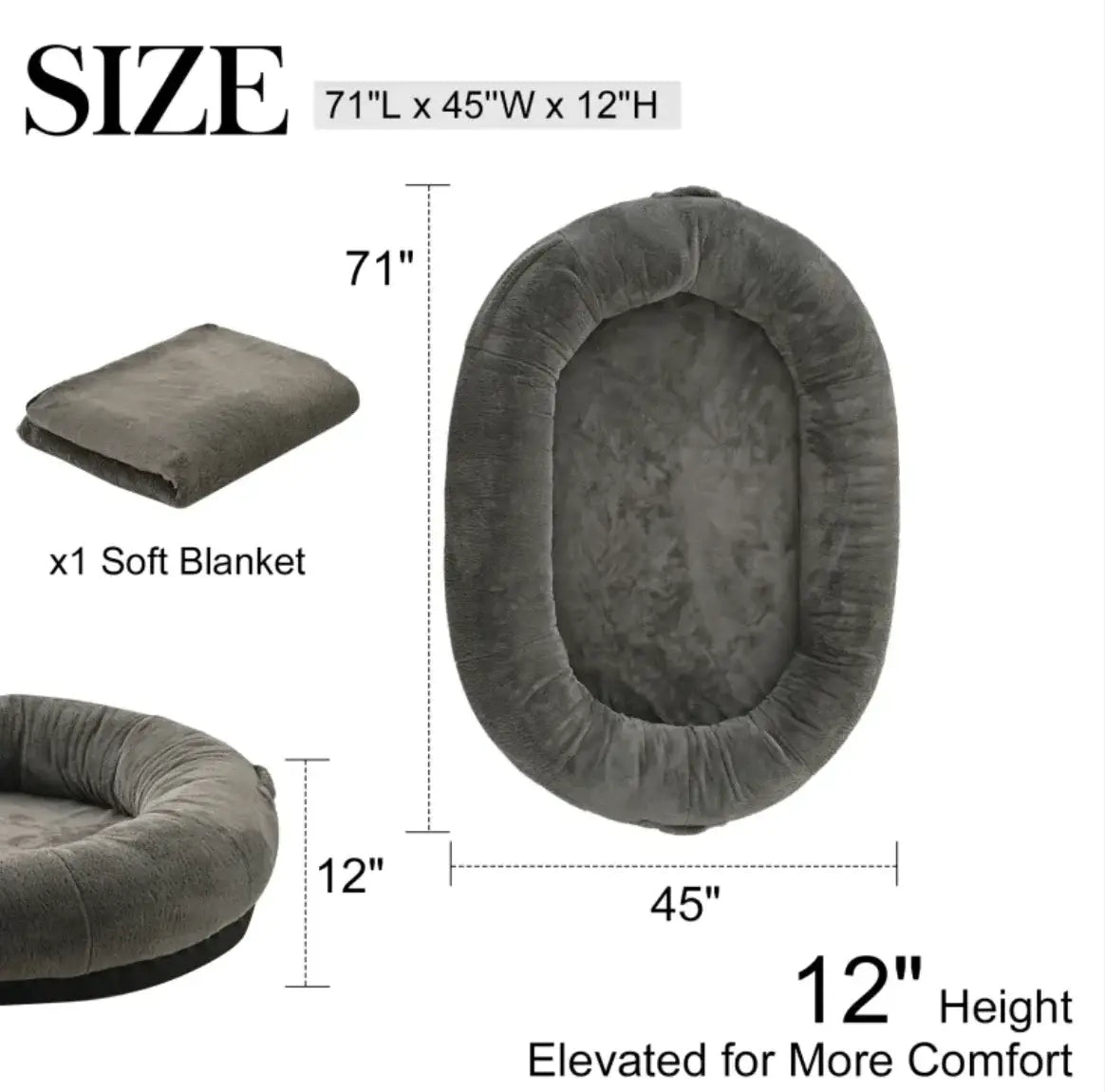 Dog & Human Bed — Oversized Luxury Lounger with Soft Durable Fabric, Stain-Resistant, Stylish Light Gray Design