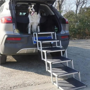 Foldable Aluminum Pet Steps for Car – Portable, Lightweight Dog Stair Ramp with Soft Padding, Adjustable Tread - petcareville