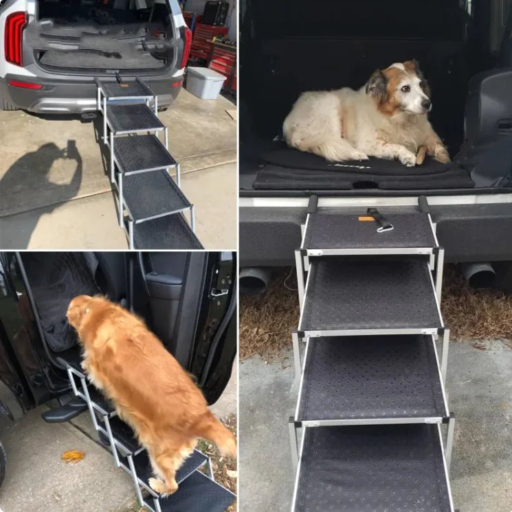 Foldable Aluminum Pet Steps for Car – Portable, Lightweight Dog Stair Ramp with Soft Padding, Adjustable Tread - petcareville