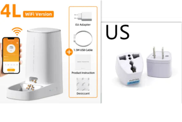White pet feeder with app on a white background