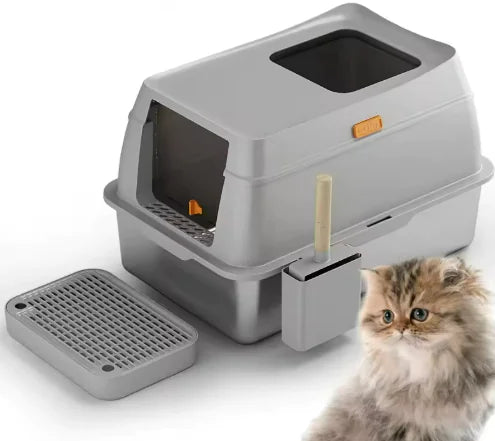Deluxe Stainless Steel Fully Enclosed Cat Litter Box – Large, Odor Resistant, Easy to Clean, Modern Luxury for All Breeds
