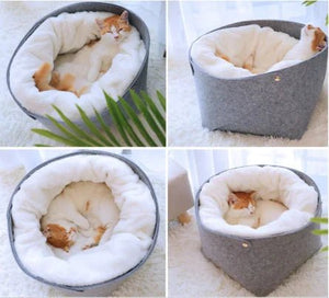 Snug Haven Pet Bed for Cats & Small Dogs — Plush Felt and Short Plush Cozy Nest, Sizes S & M - petcareville