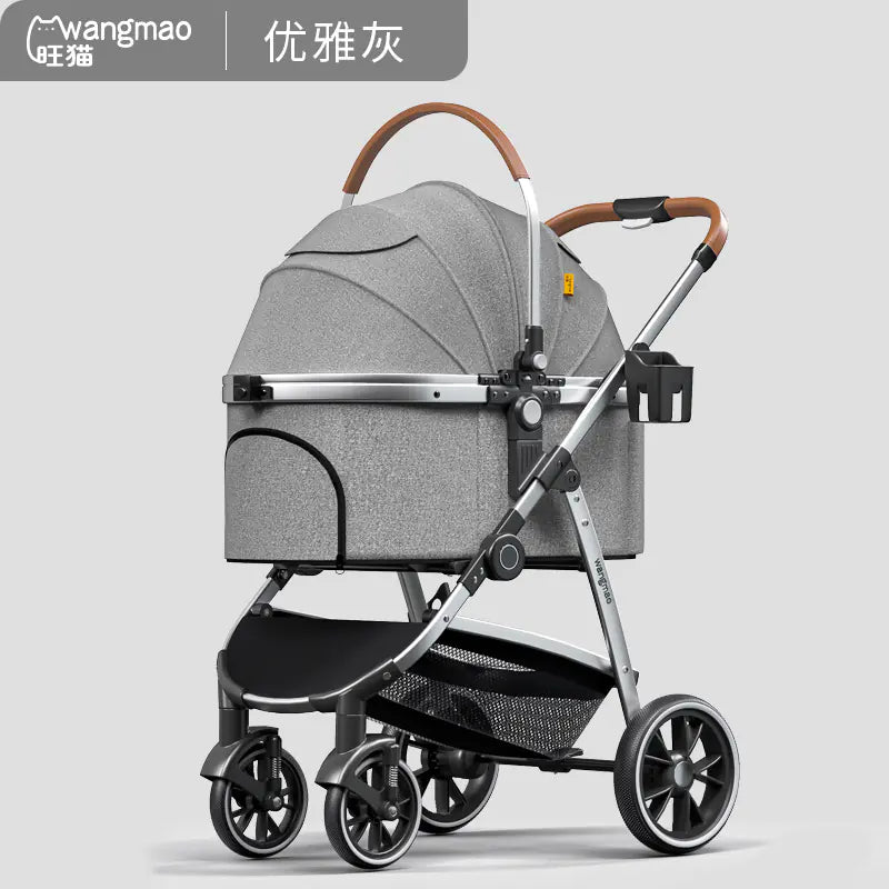 Deluxe Folding Pet Stroller for Traveling with Medium Dogs